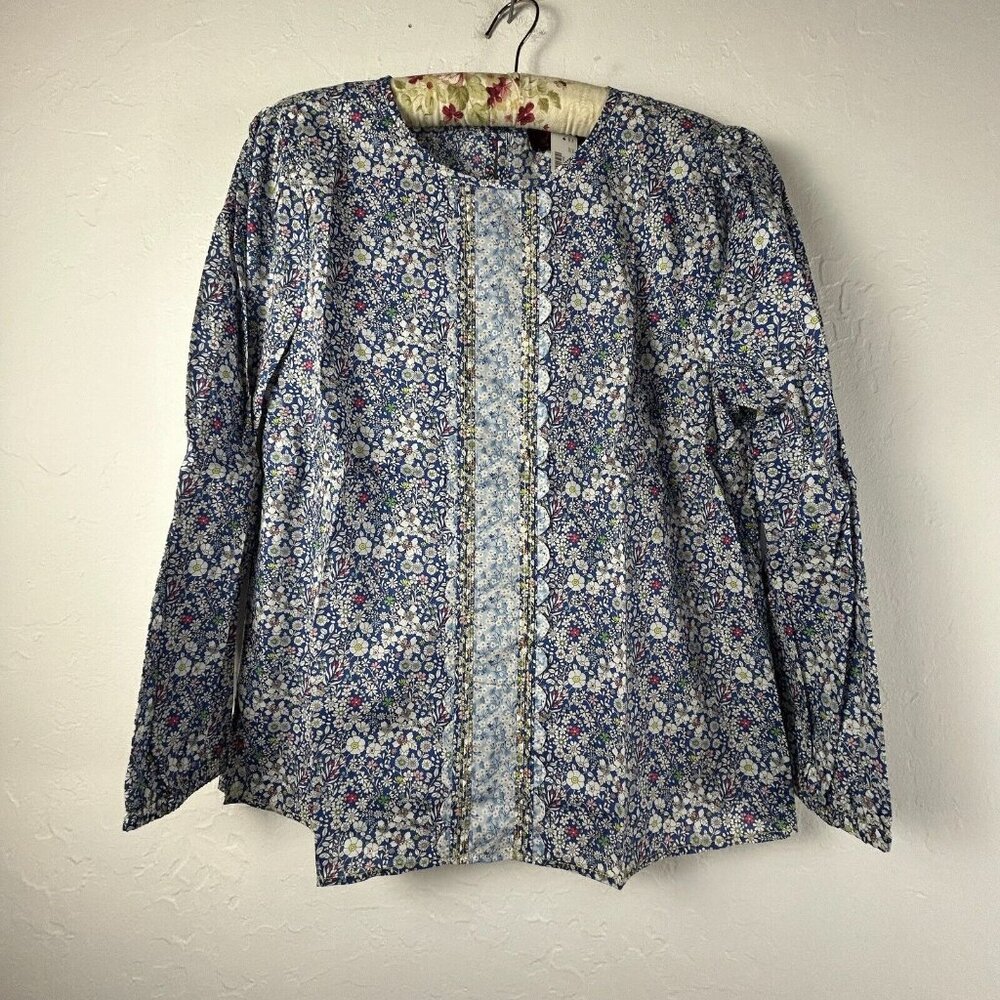 New J.Crew Medium Liberty Scalloped Popover Shirt Floral Junes Meadow Blue AJ400